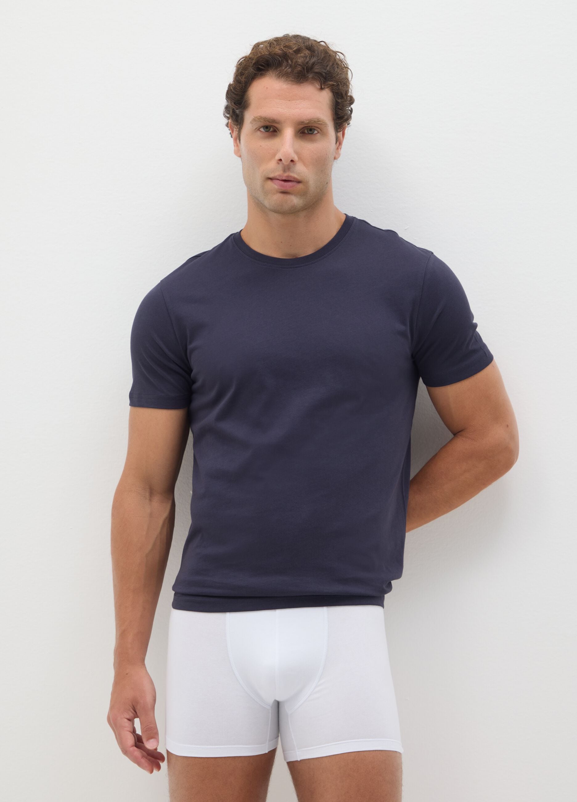 T-shirt da uomo in puro cotone blu