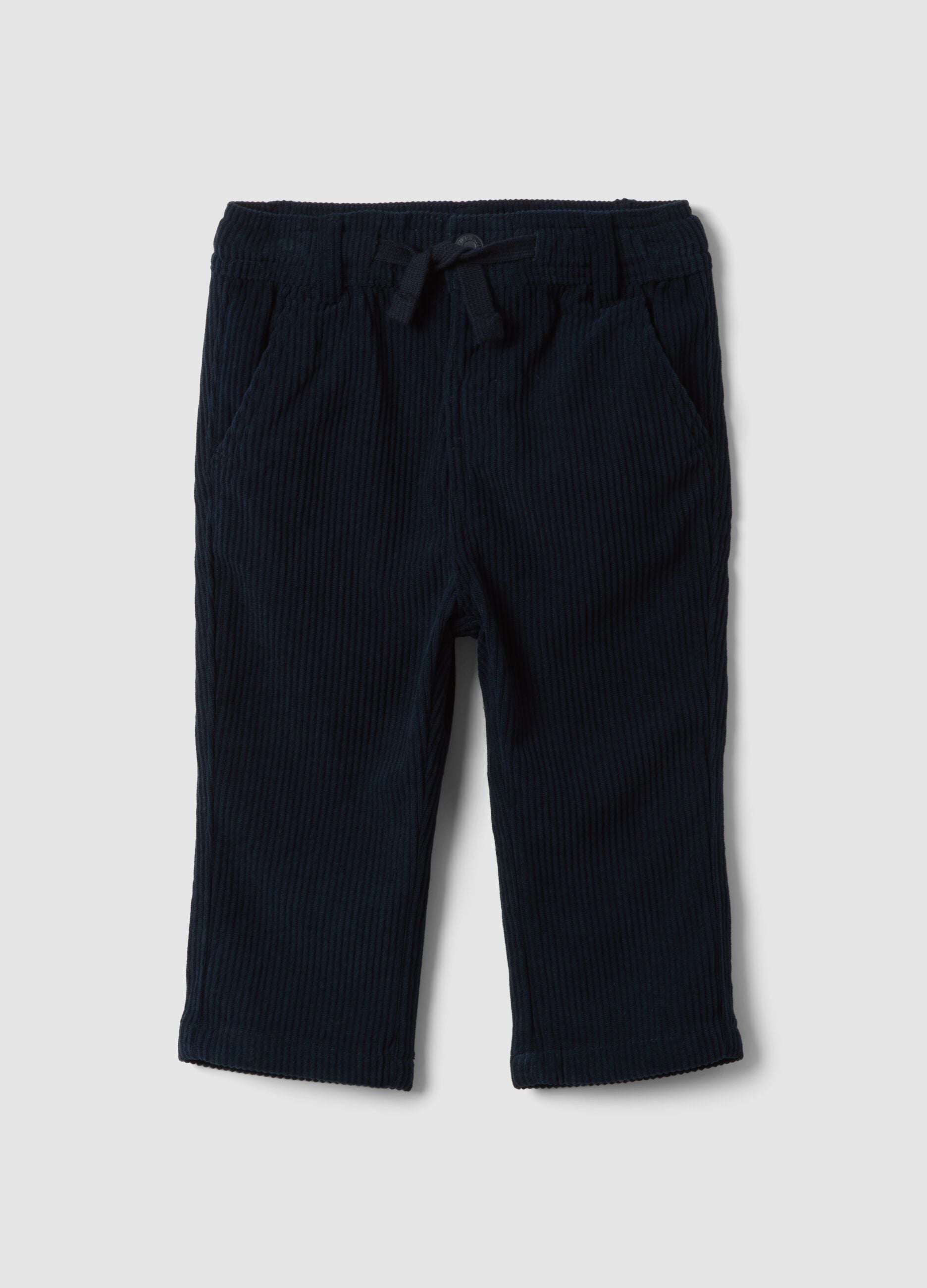 Blue regular-fit chino trousers with elasticated ribbed waistband