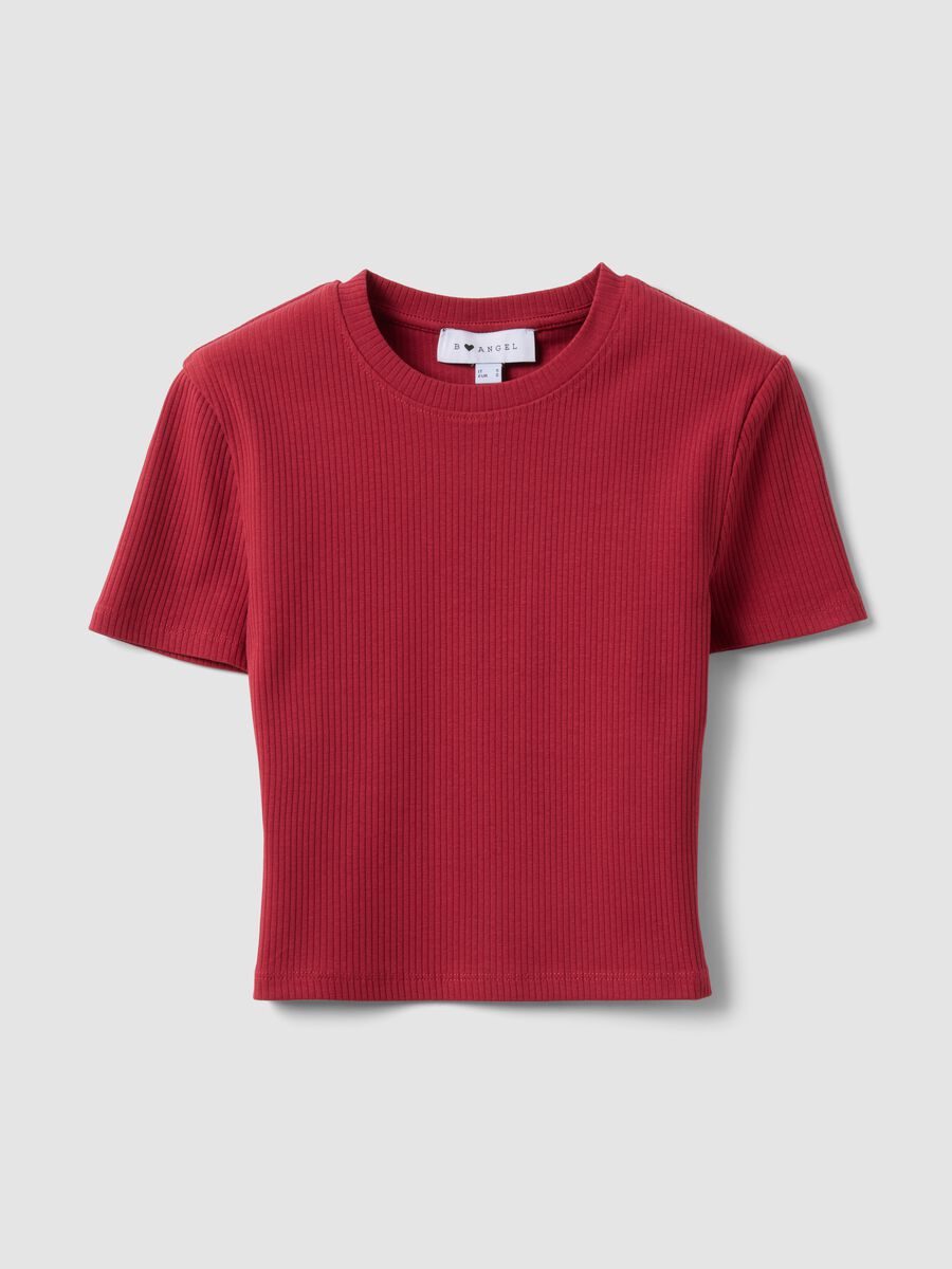 Red ribbed fitted stretch-cotton T-shirt_4