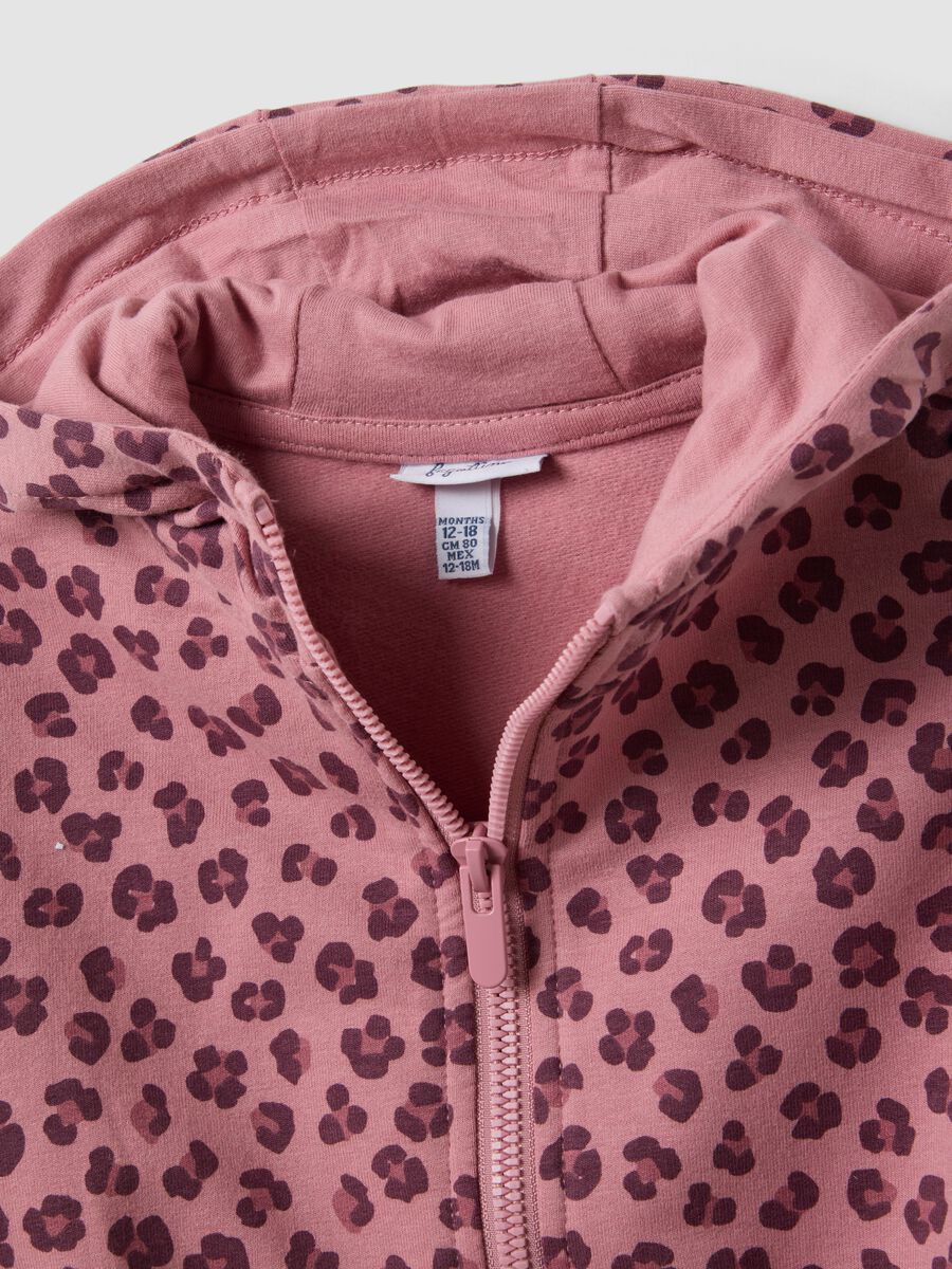 Felpa rosa con cappuccio in cotone elasticizzato e fantasia animalier per bimba_2