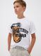 White pure cotton oversized T-shirt with basketball graphic print for boys_0