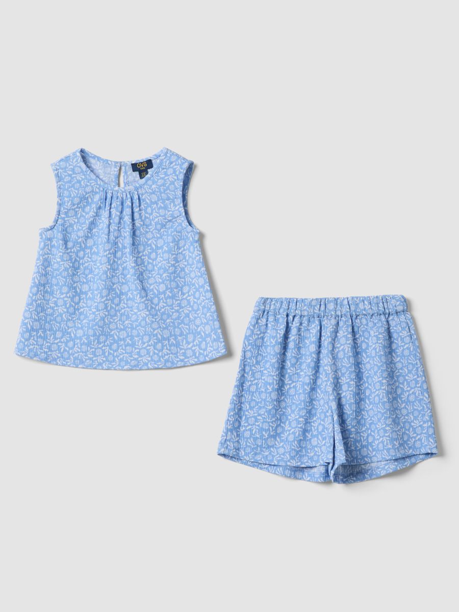 Blue stretch-fabric set with top and shorts for girls_0