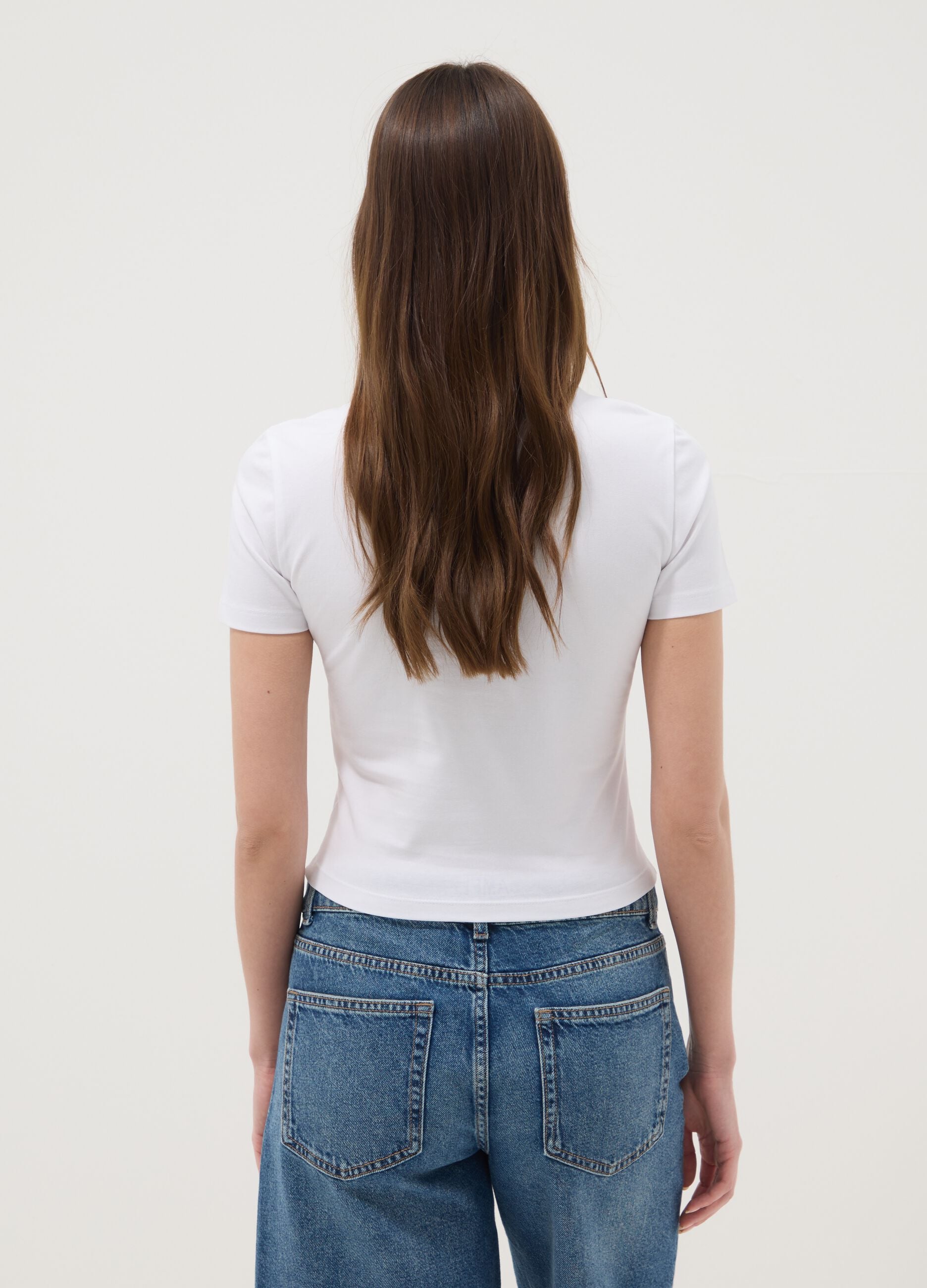 White regular fit stretch cotton t-shirt with starfish
