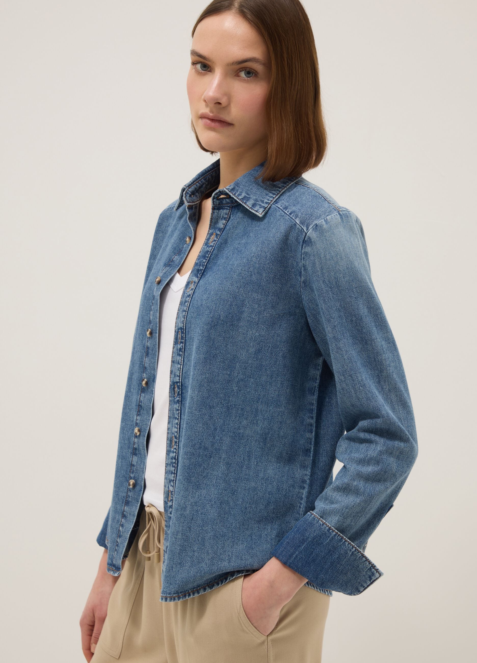 Blue Denim Long Sleeve Shirt in Pure Cotton Regular Fit
