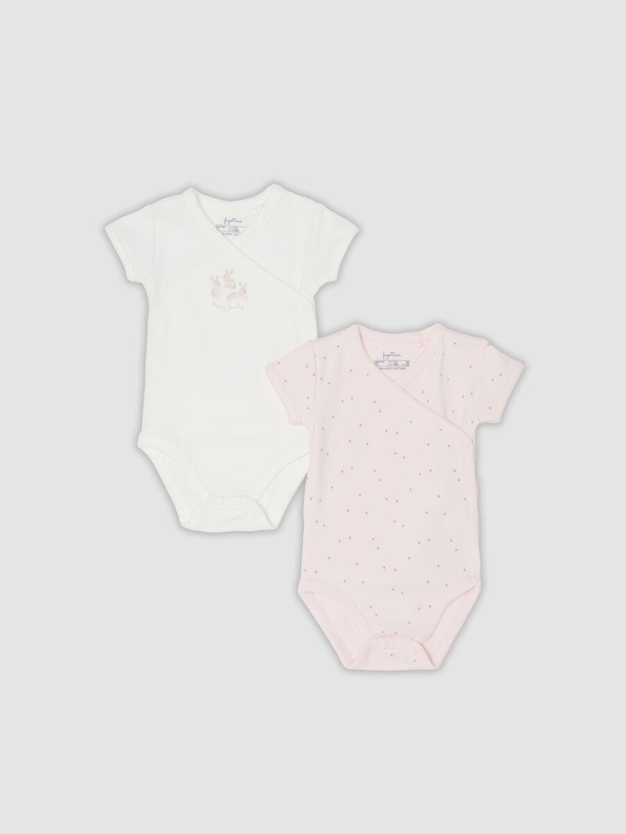Two-pack of pink and white organic cotton short-sleeve bodysuits for baby girls_0