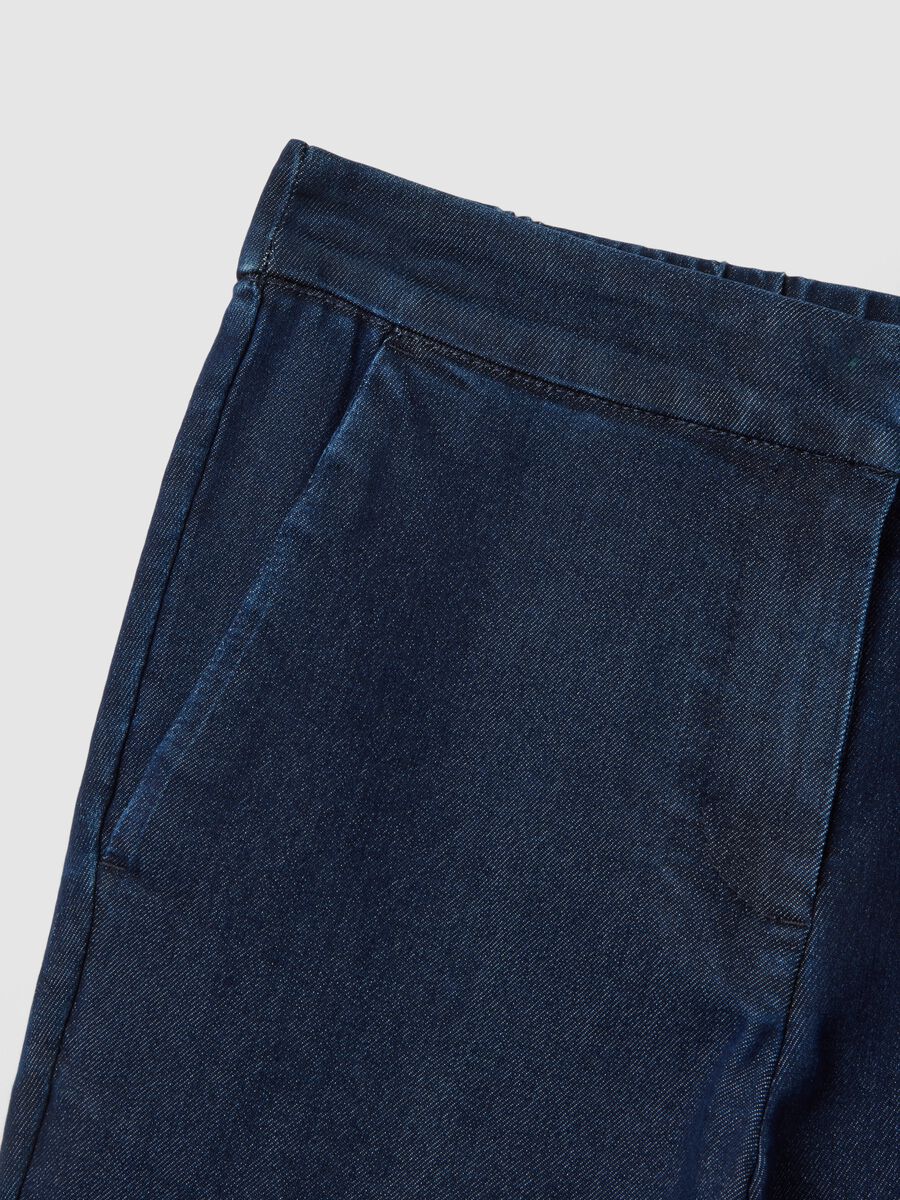 Blue slim fit stretch denim cotton blend trousers_5
