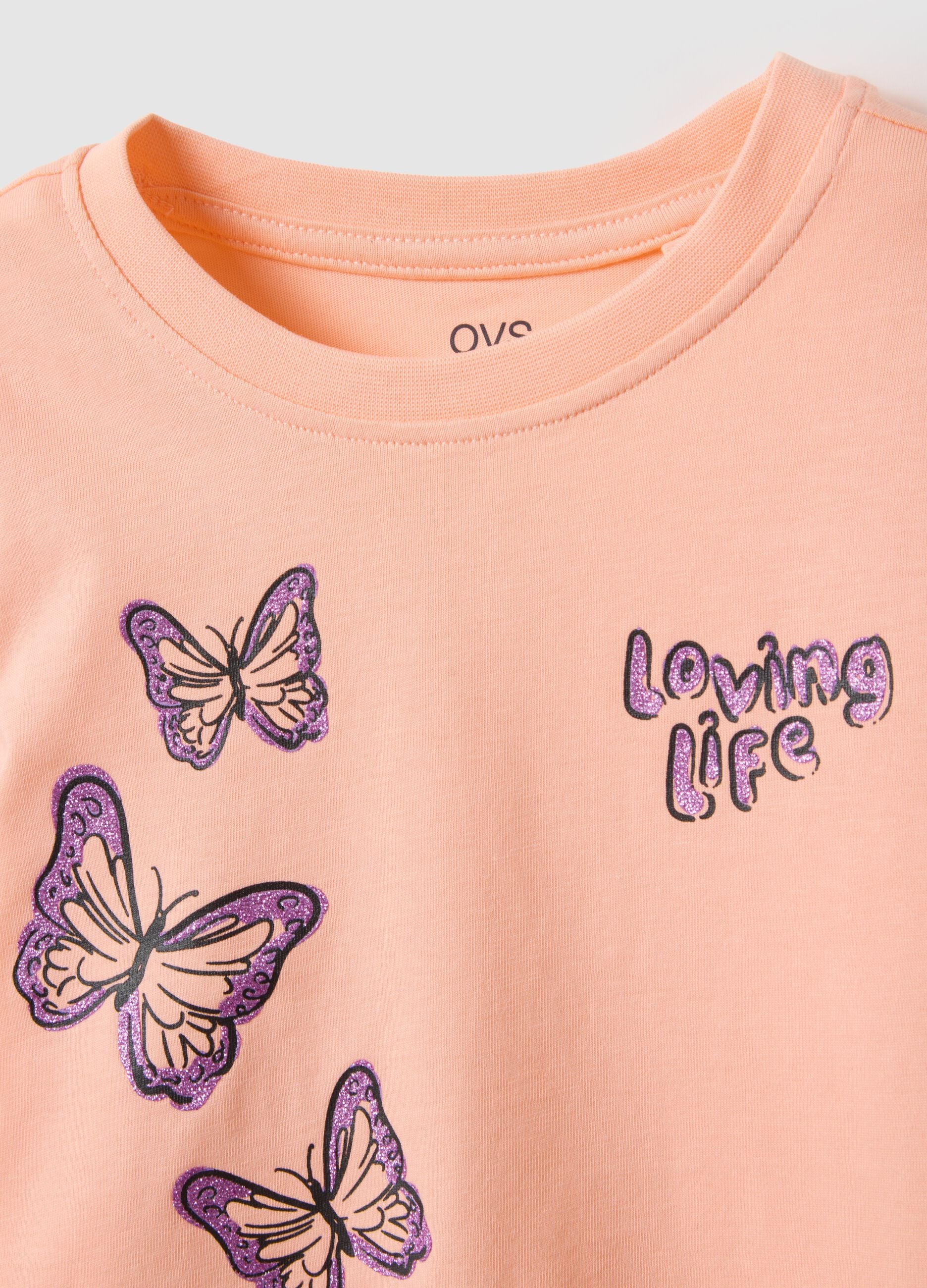 Girls' pink pure cotton T-shirt regular fit with prints