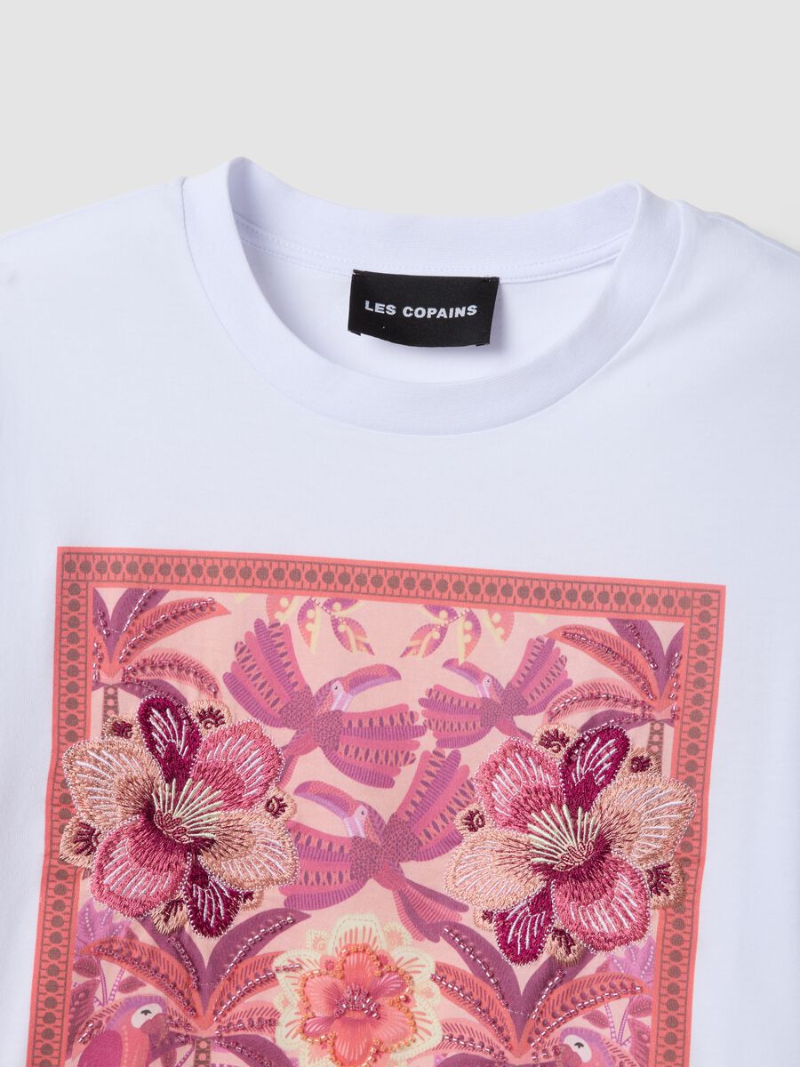 White pure cotton T-shirt with floral print_5