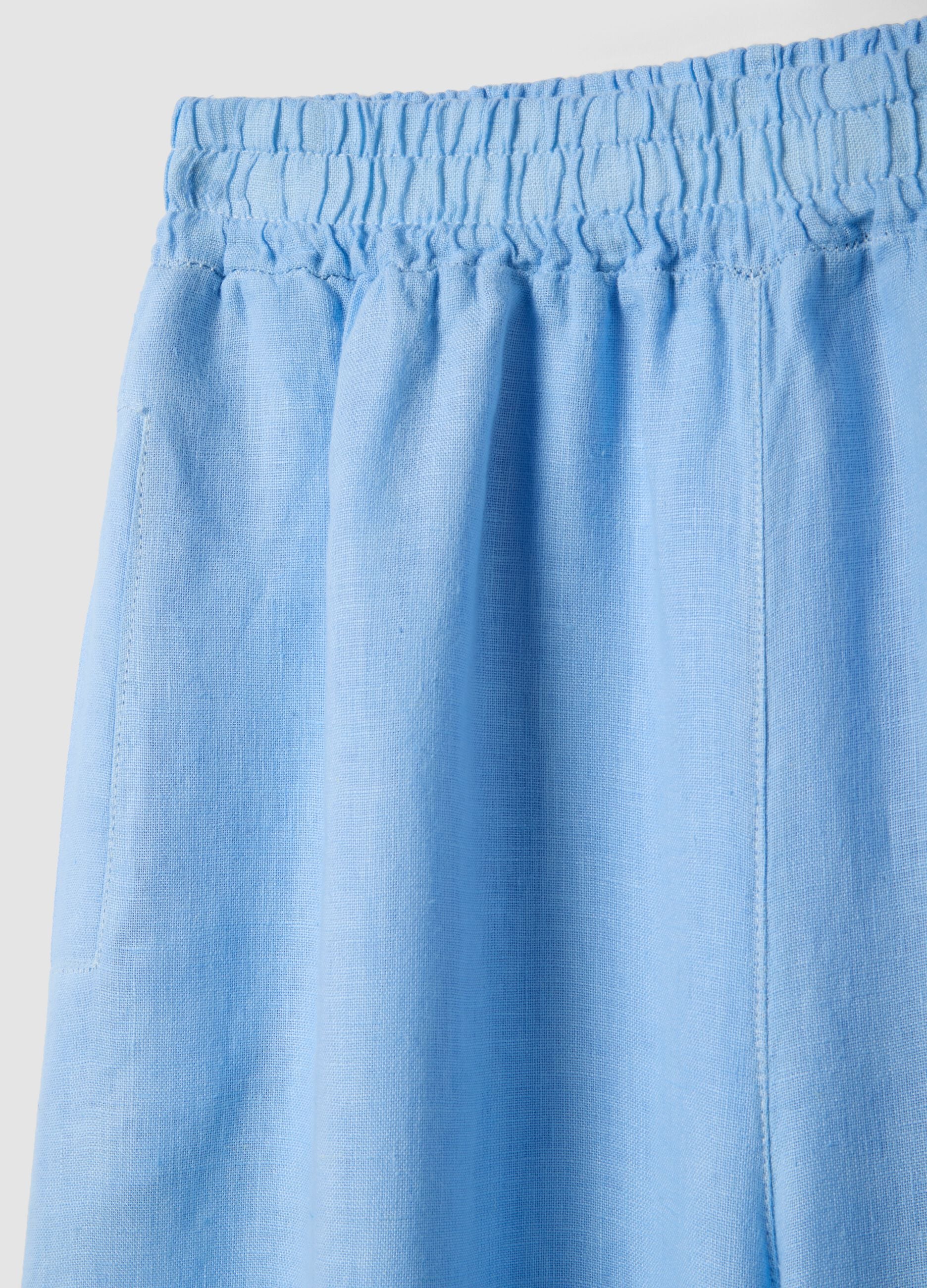 Light blue pure linen wide-leg trousers with a regular fit