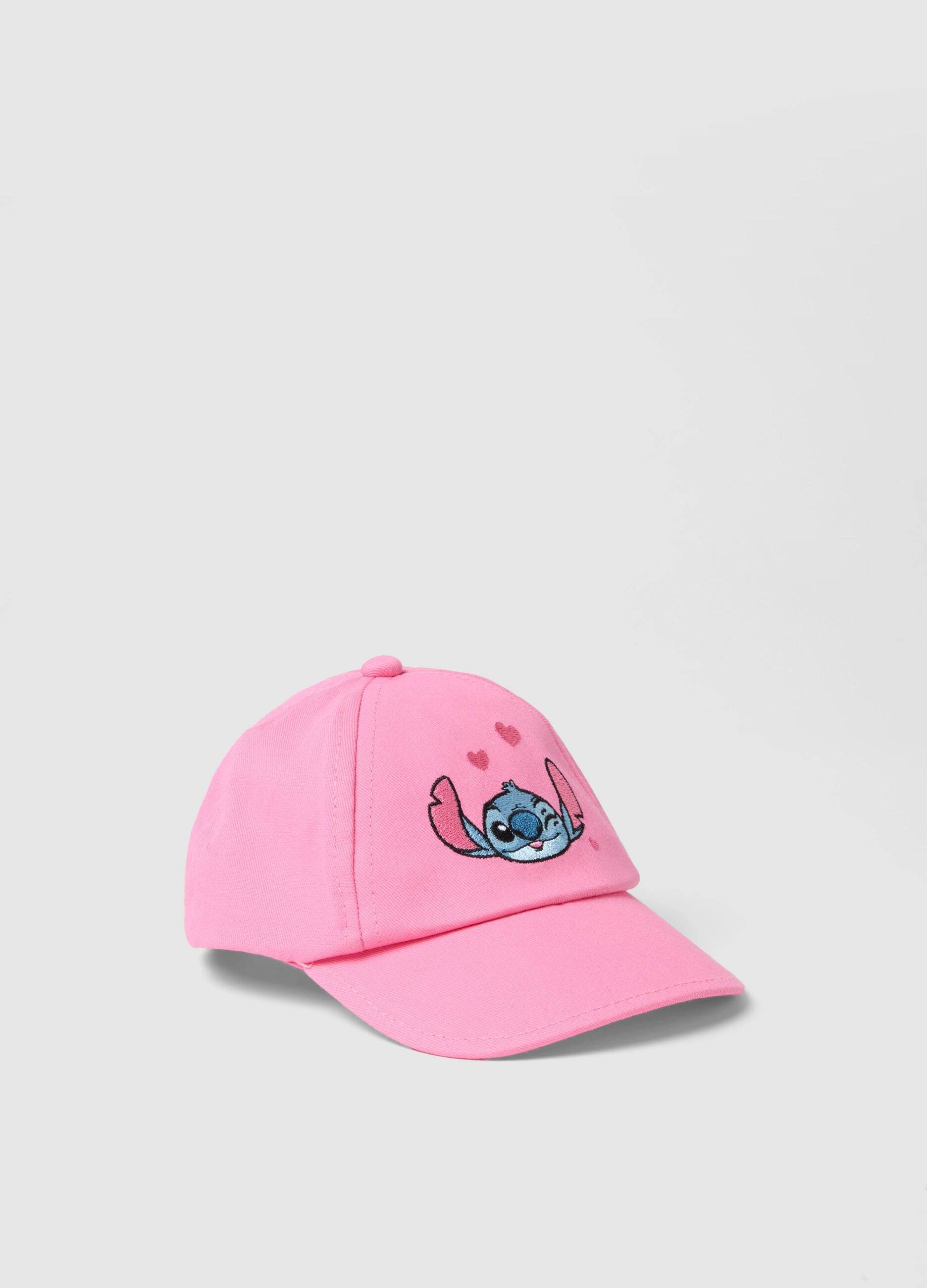 Girls' Pink Pure Cotton Baseball Cap with Stitch