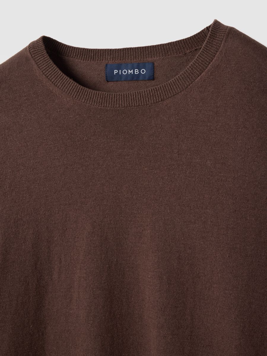 Brown cotton and linen crew neck pullover regular fit_5