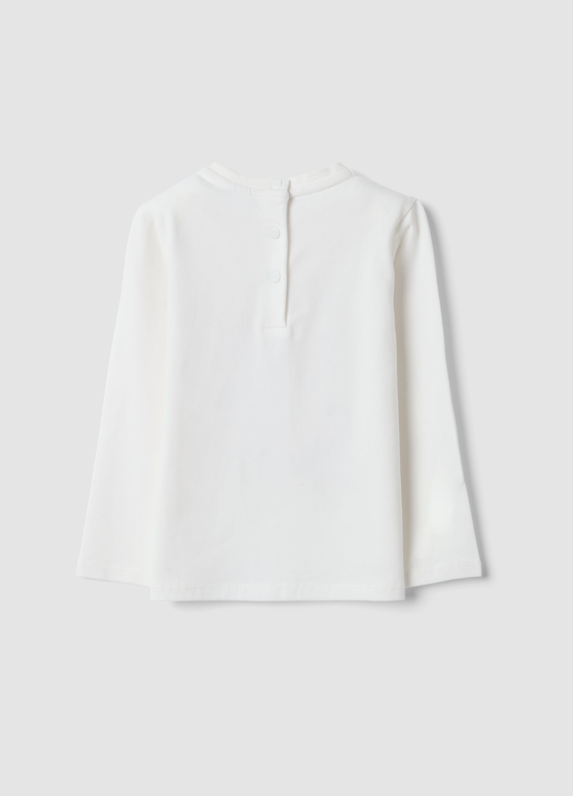 White stretch organic cotton T-shirt with floral print