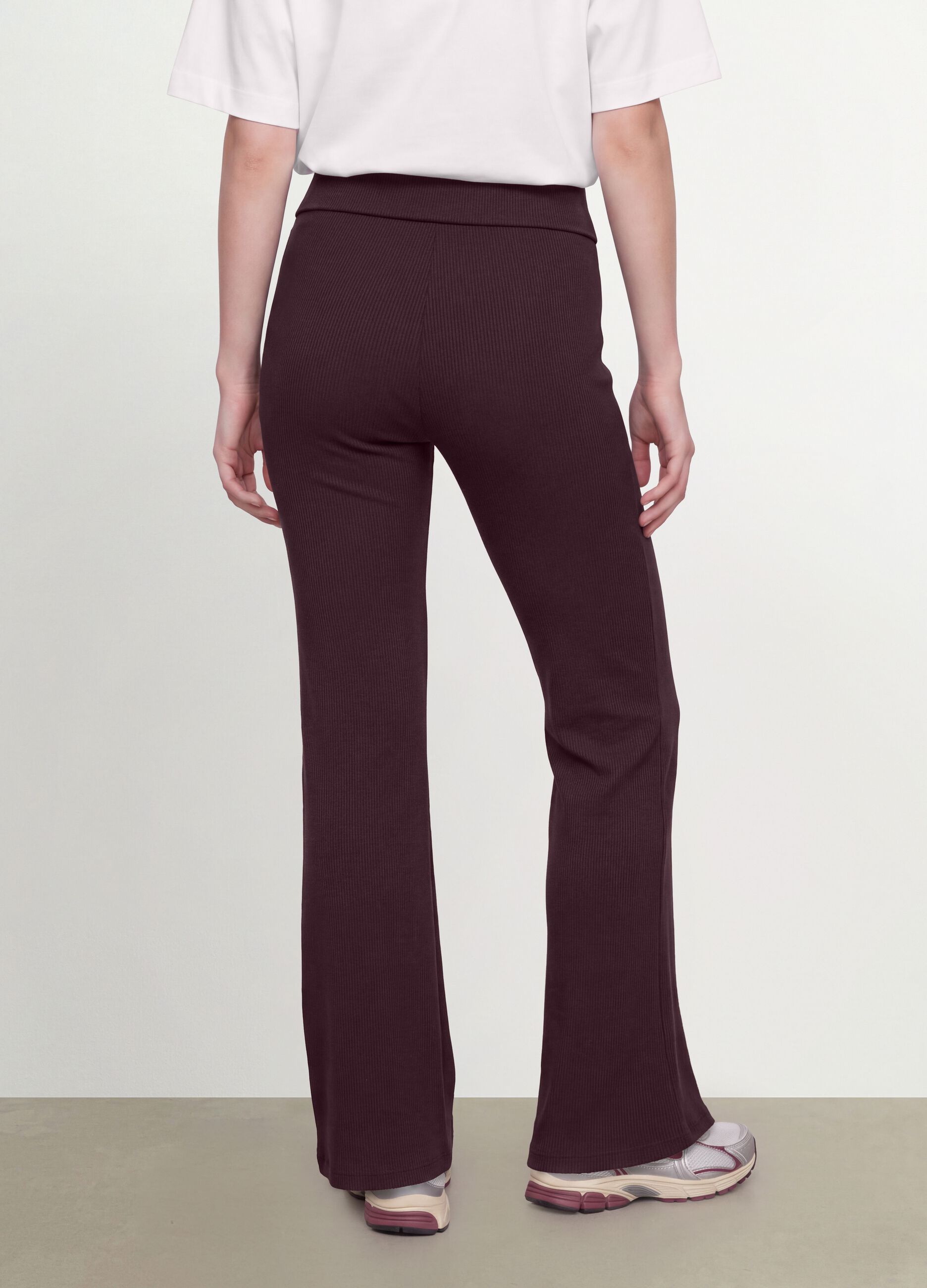 Brown ribbed pure cotton flared leggings