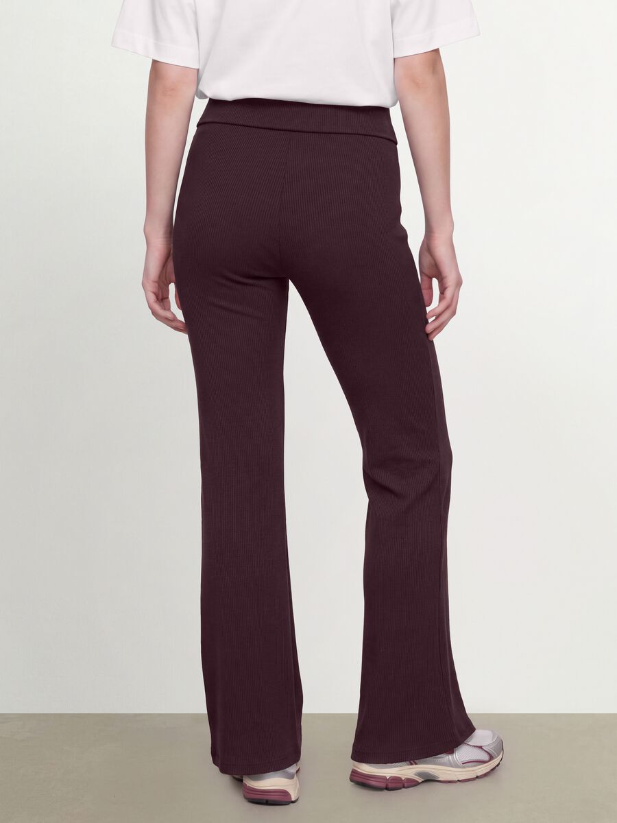 Brown ribbed pure cotton flared leggings_2