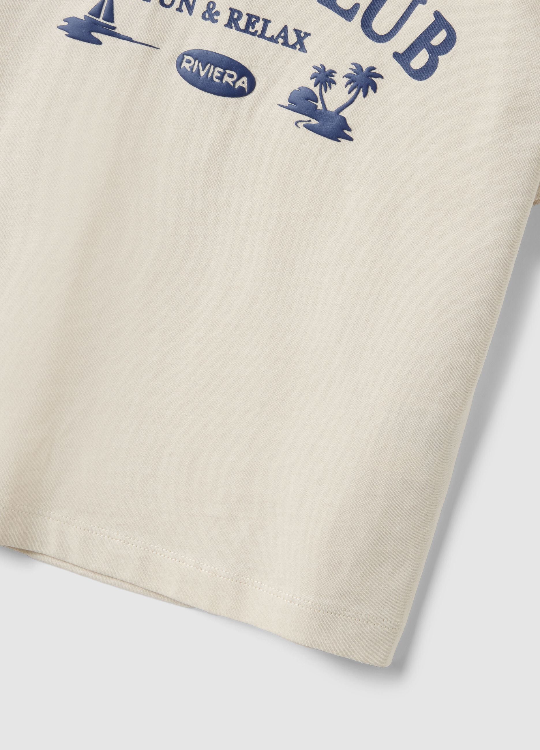 Children's oversized fit beige pure cotton T-shirt with print