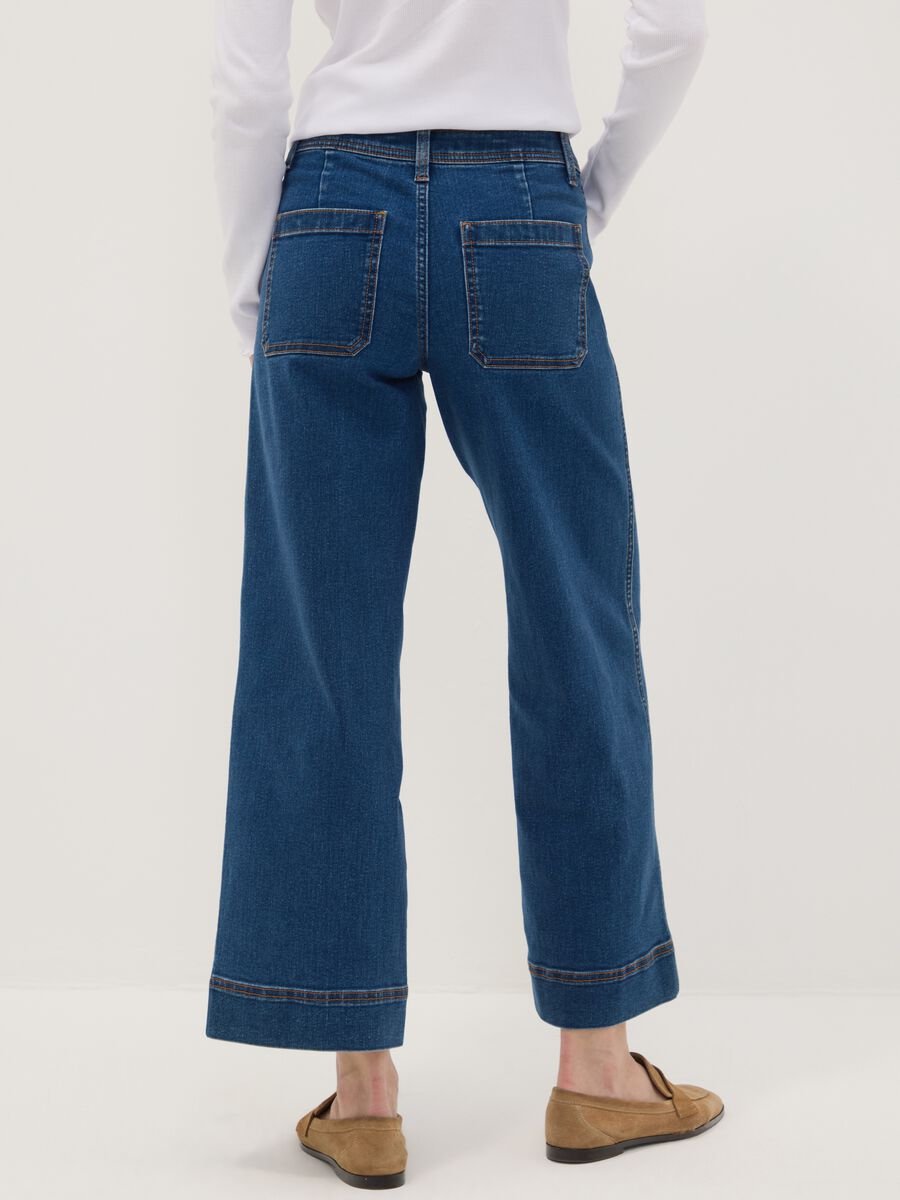 Blue wide-leg stretch cotton jeans_2