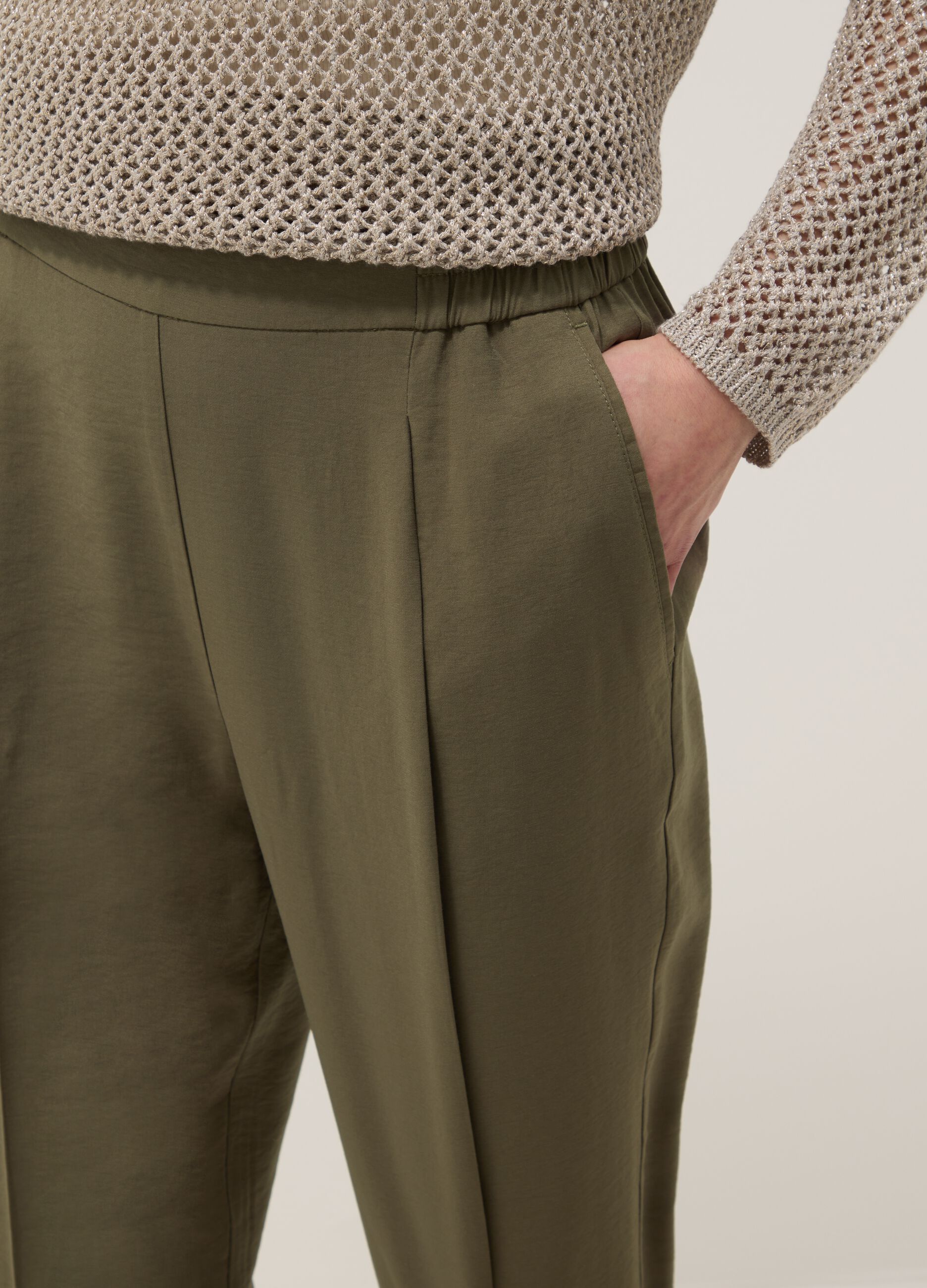 Green Viscose Blend Trousers Regular Fit