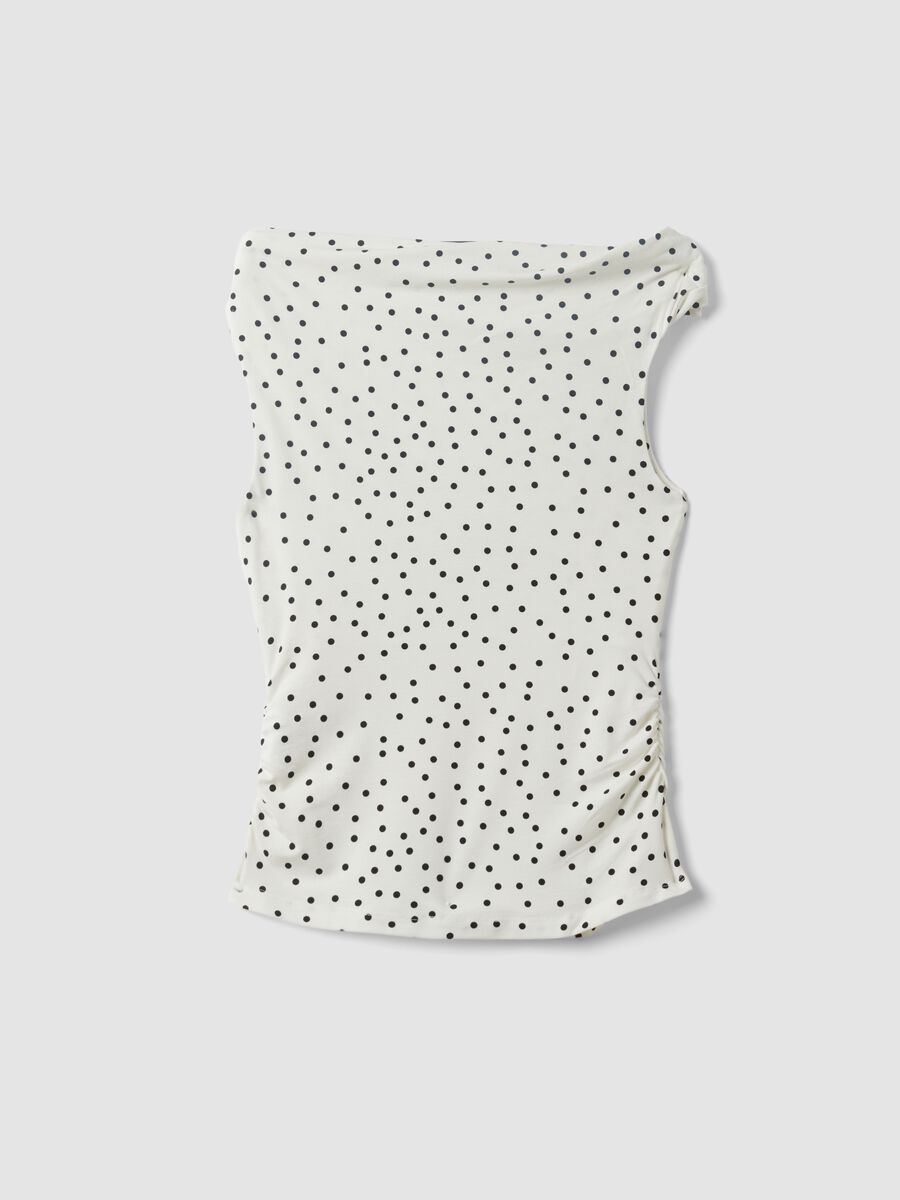 Top bianco asimmetrico monospalla in viscosa elasticizzata a pois slim fit_5
