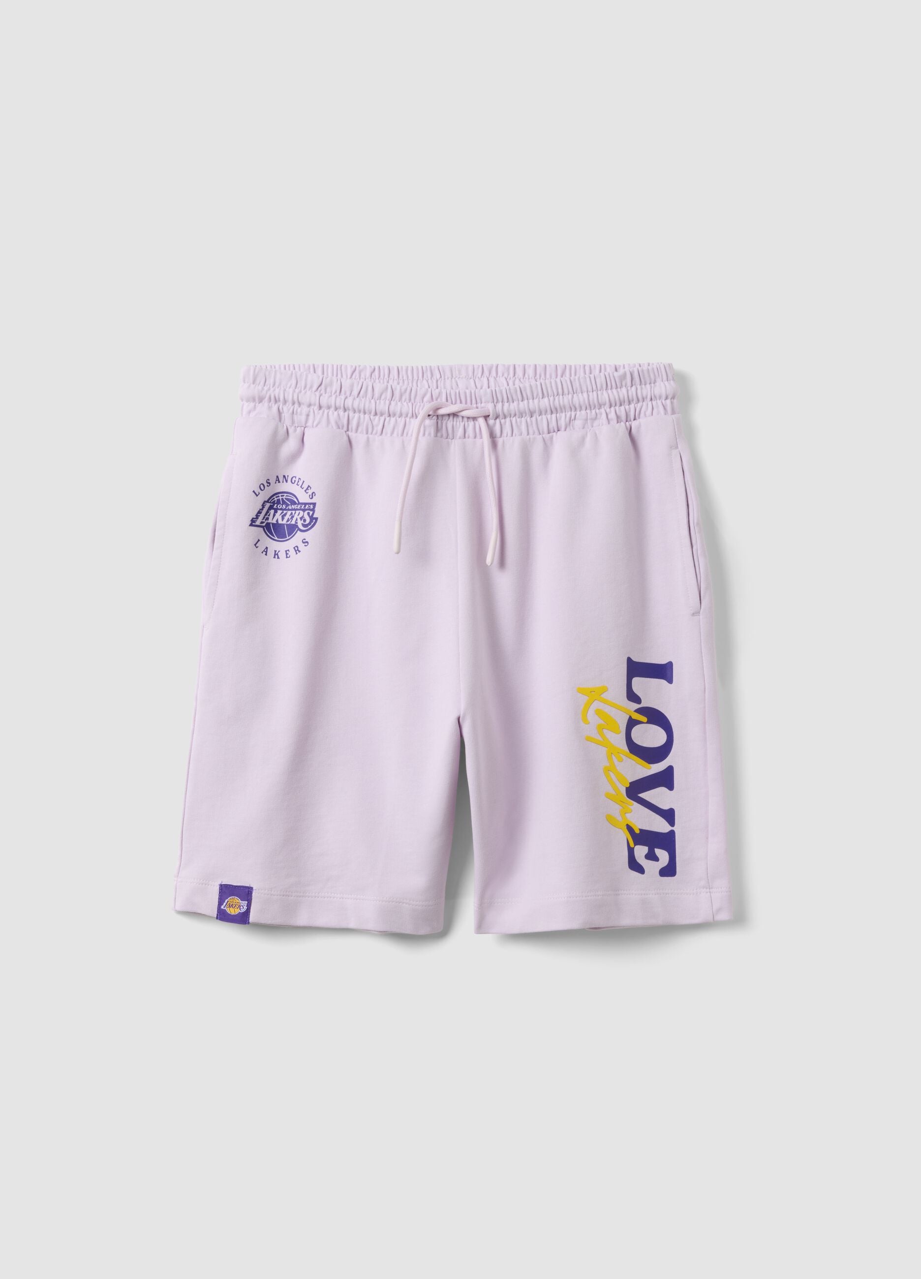 Short in puro cotone viola da ragazza comfort fit con stampe Lakers
