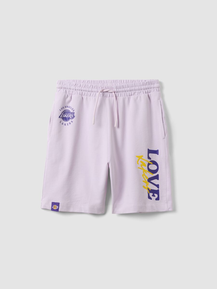 Short in puro cotone viola da ragazza comfort fit con stampe Lakers_3