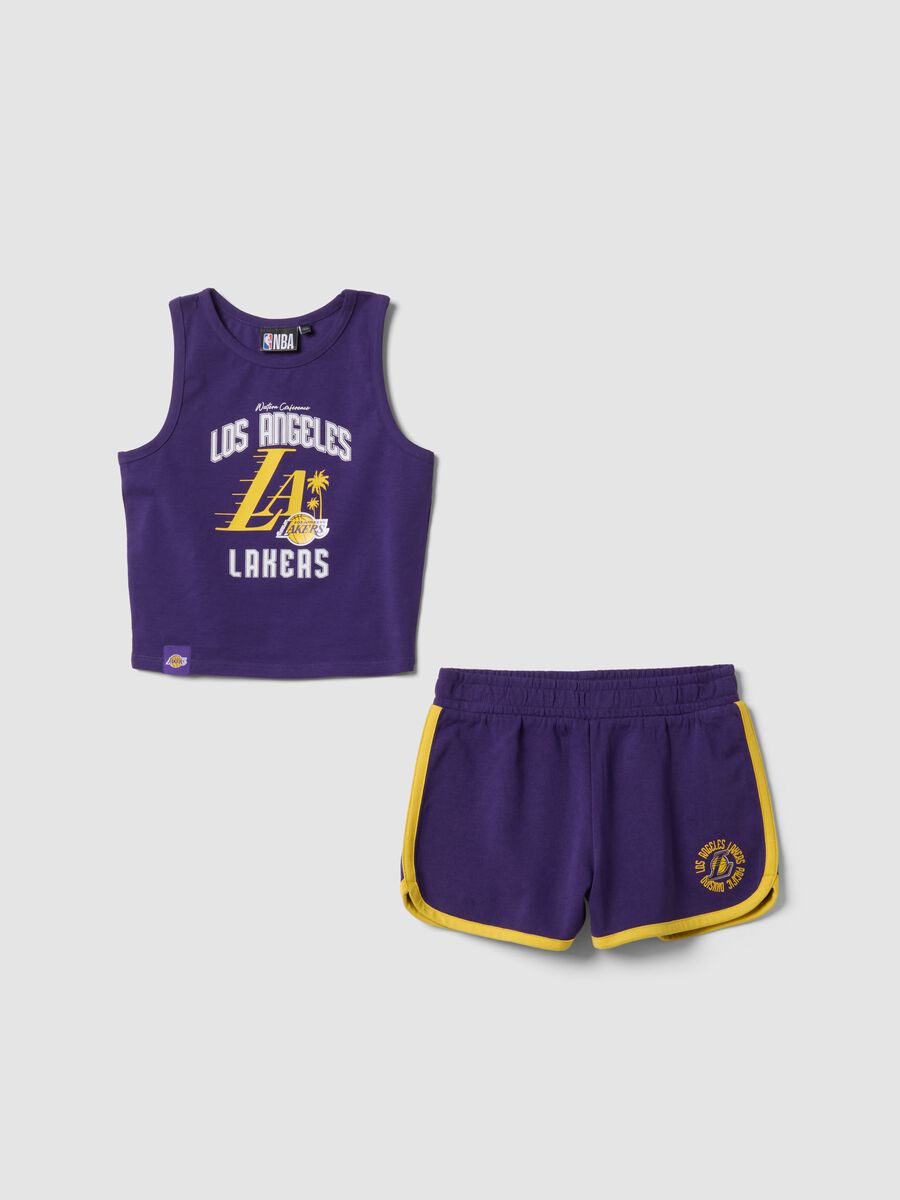 Completo viola in cotone elasticizzato con top e shorts_3