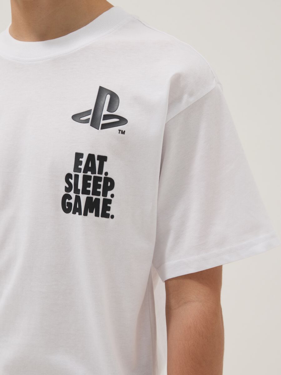 T-shirt bianca da ragazzo con logo Playstation in puro cotone relaxed fit_2