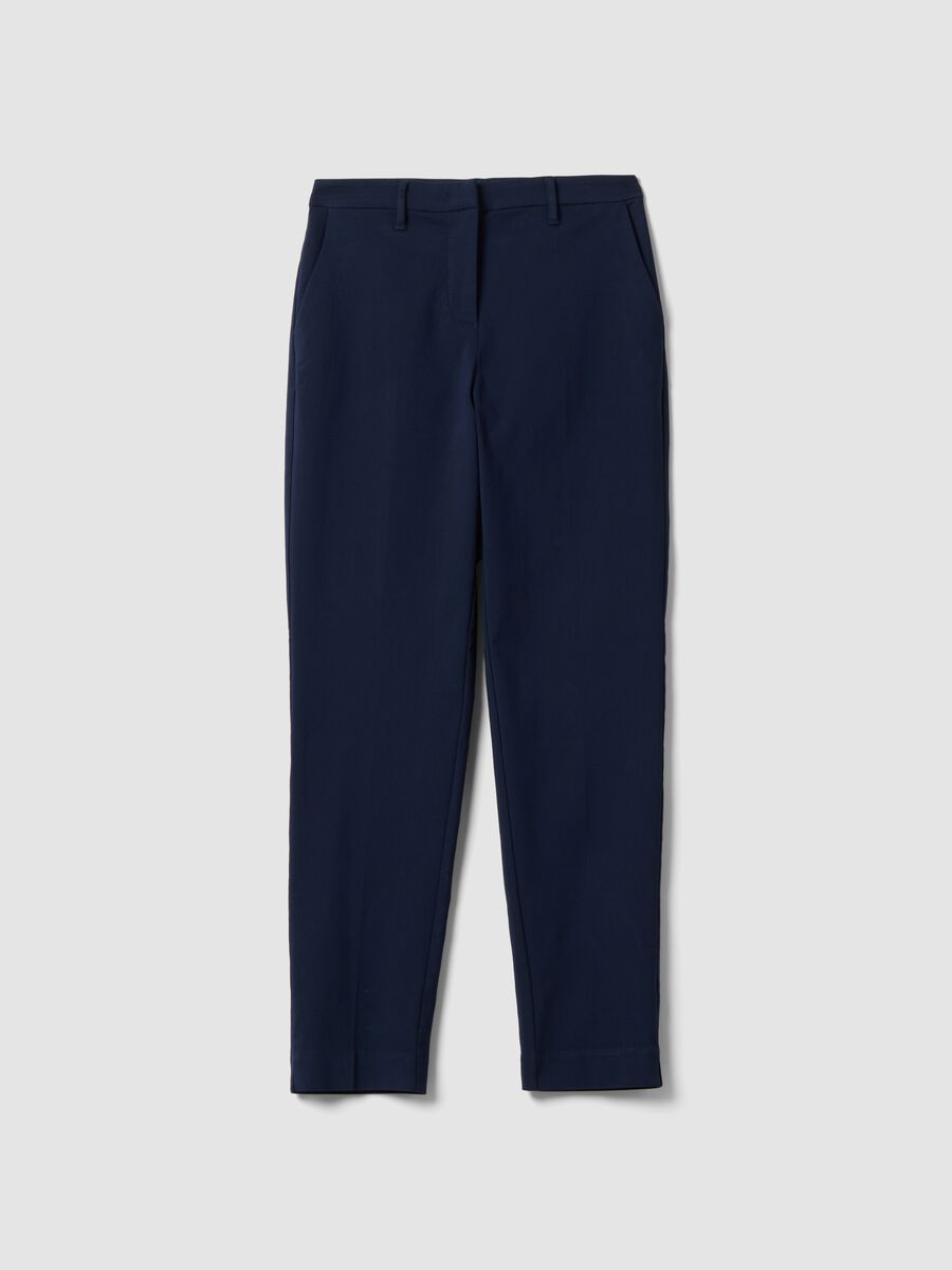 Blue slim-fit stretch viscose chino trousers_4