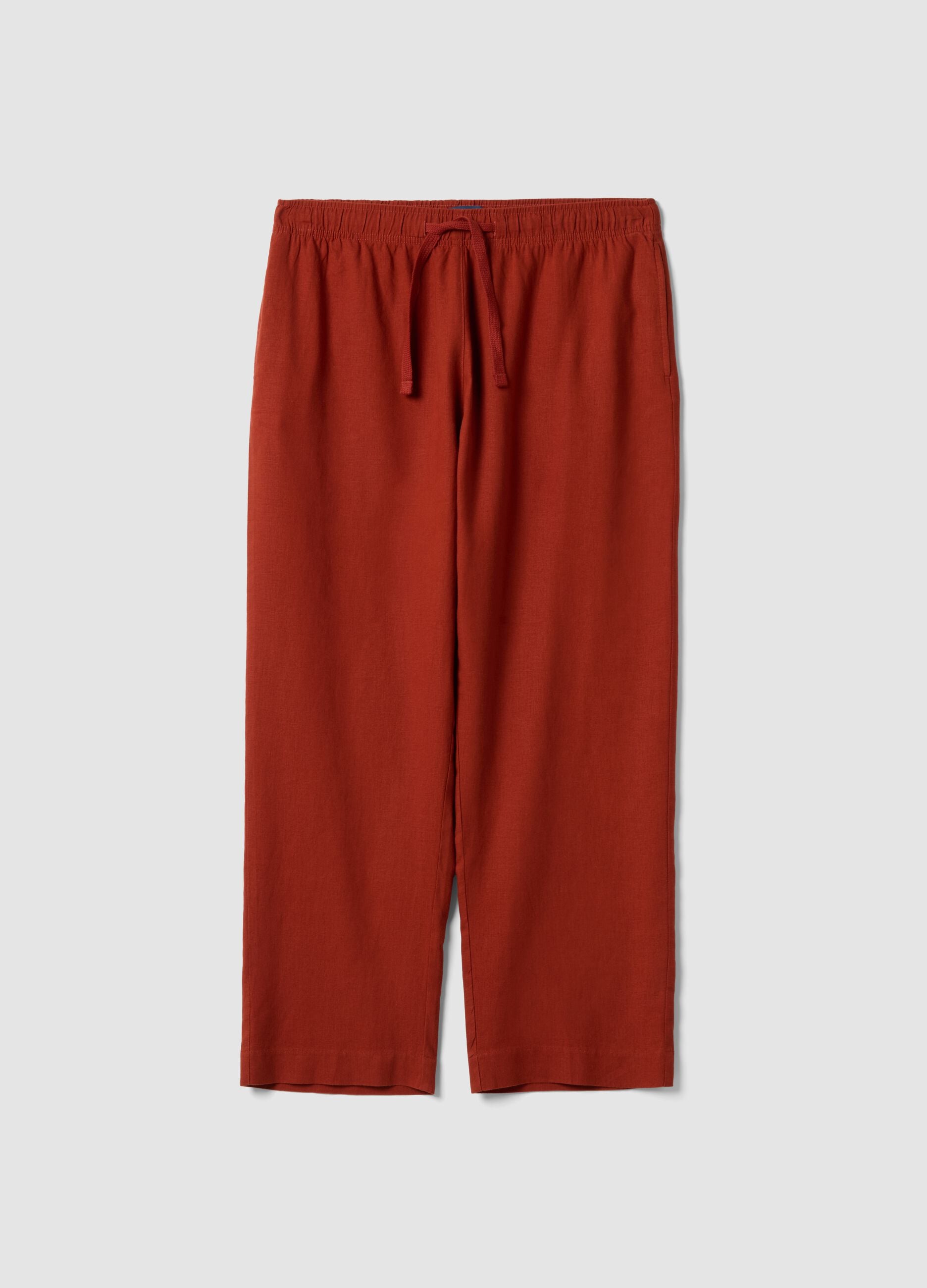 Regular fit red linen blend trousers