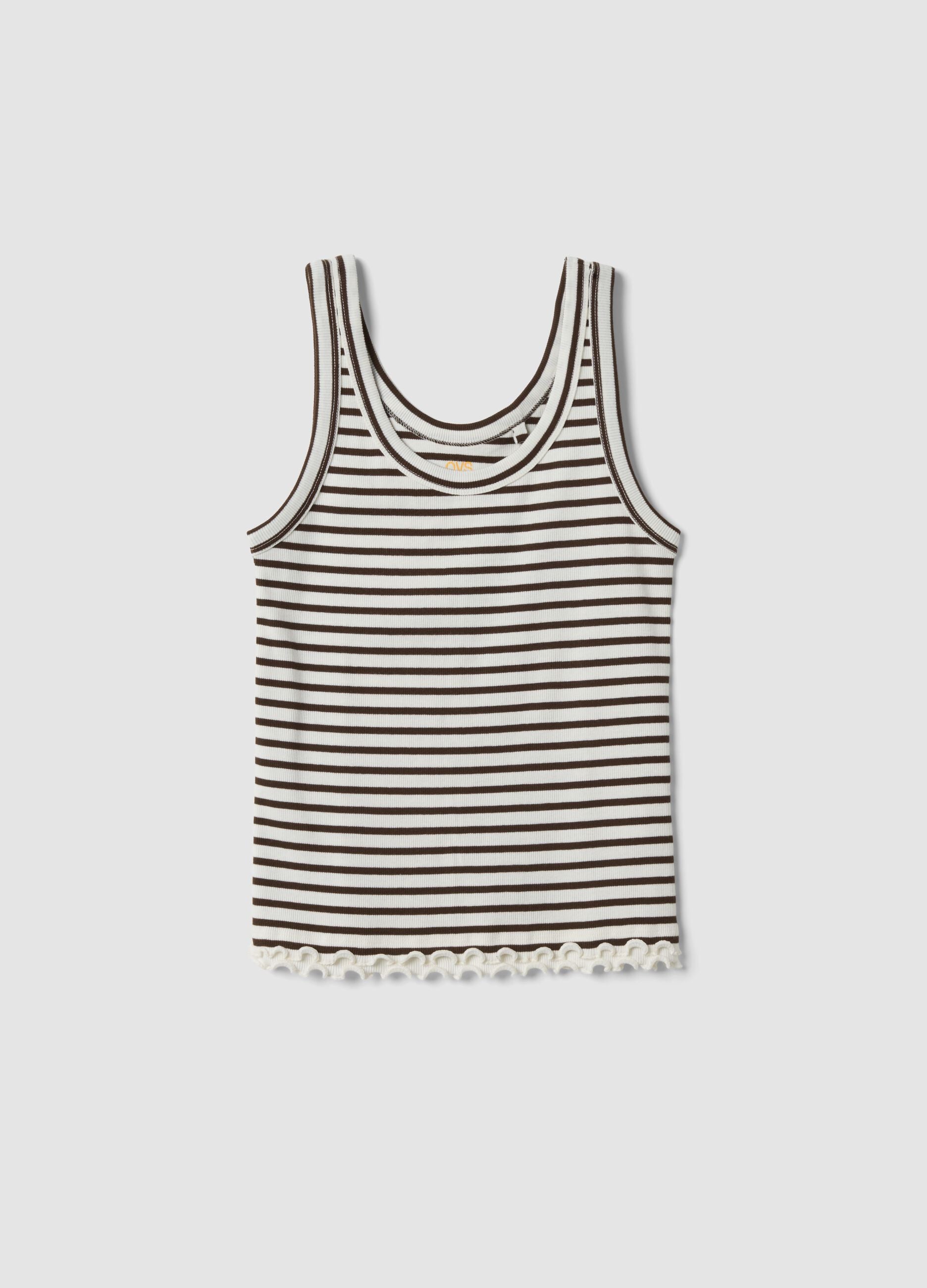 Brown striped pure cotton regular-fit tank top