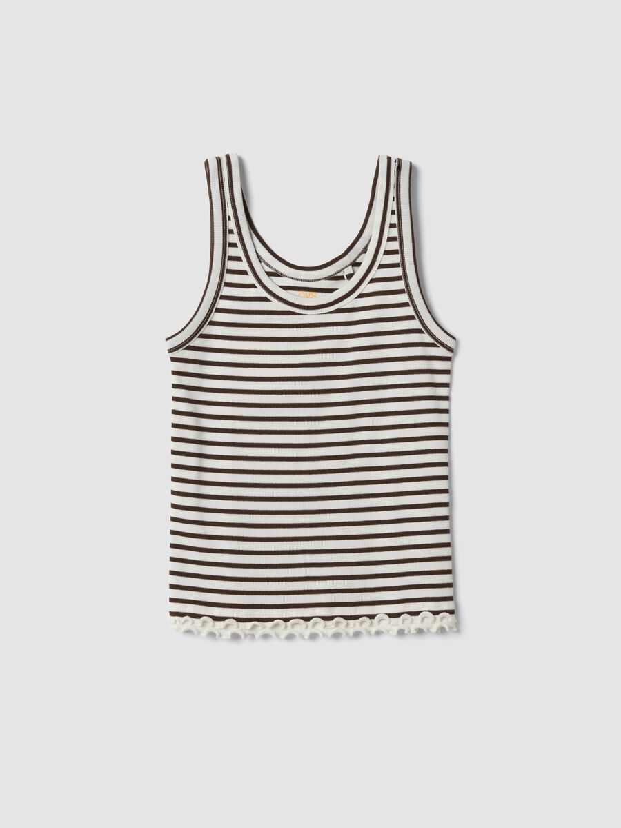Brown striped pure cotton regular-fit tank top_4