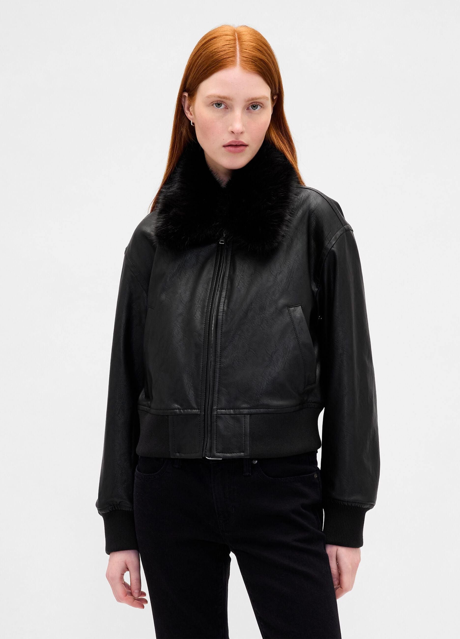 Bomber con collo in pelliccia sintetica