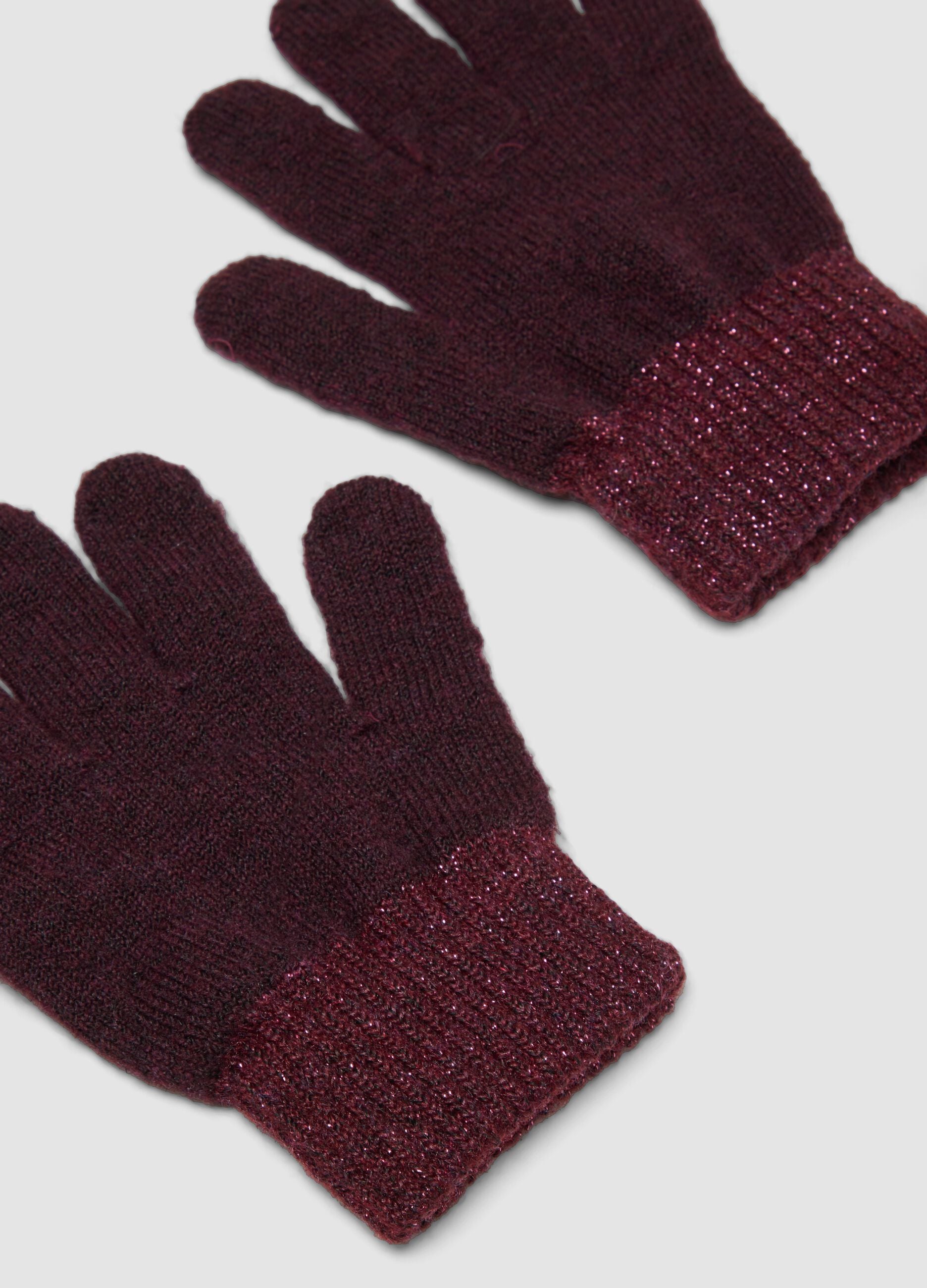 Red stretch wool gloves with lurex cuffs