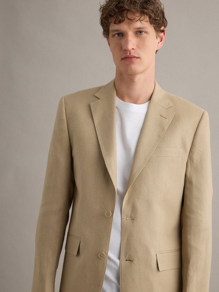 Blazer in puro lino beige slim fit_2