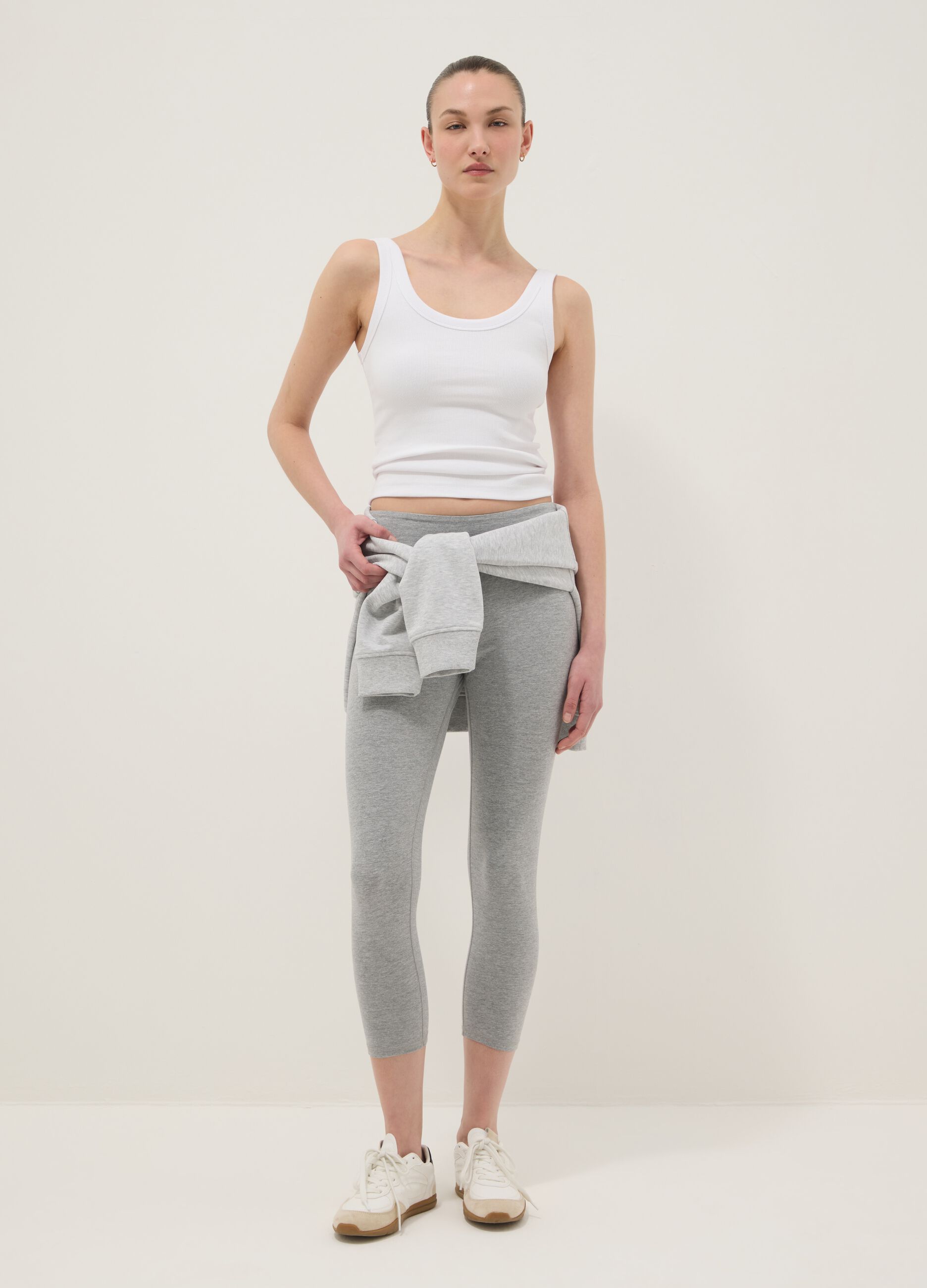 Skinny-fit grey stretch cotton leggings