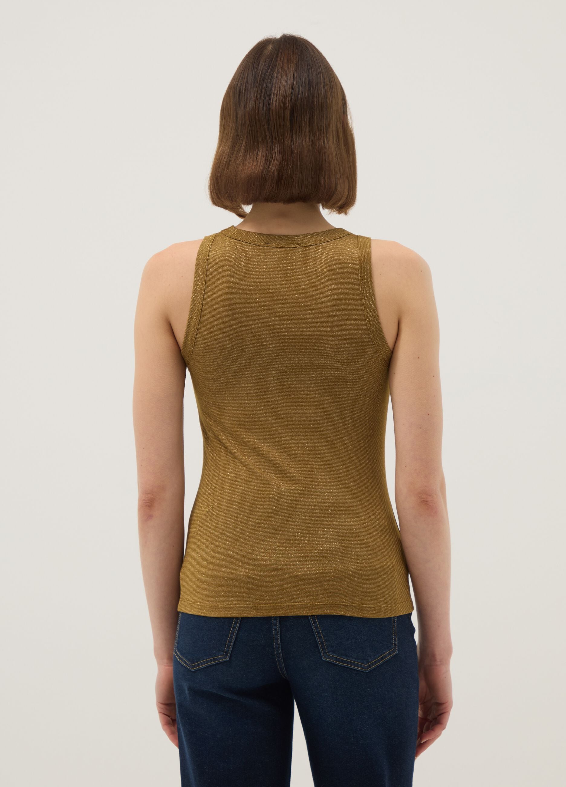 Yellow glitter top regular fit with thin straps