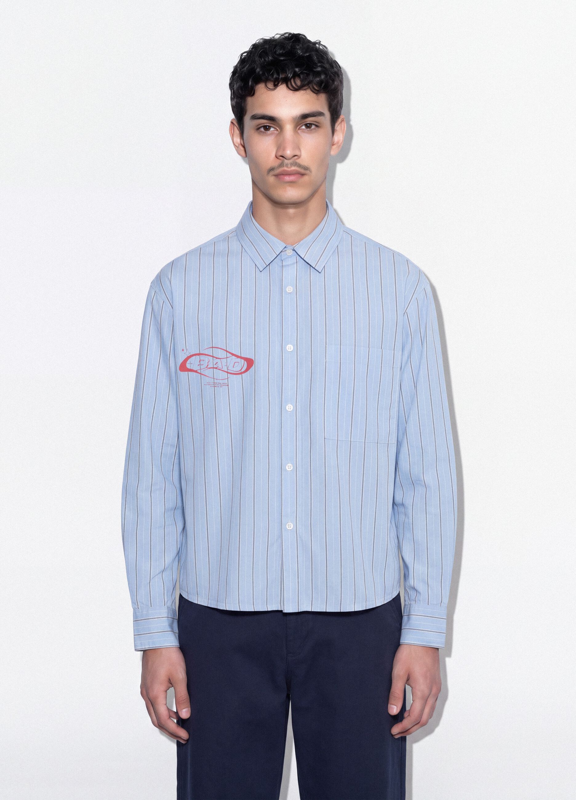 Blue cropped pure cotton striped shirt with oversized fit