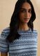 Blue cotton-blend regular fit knit patterned sweater_0