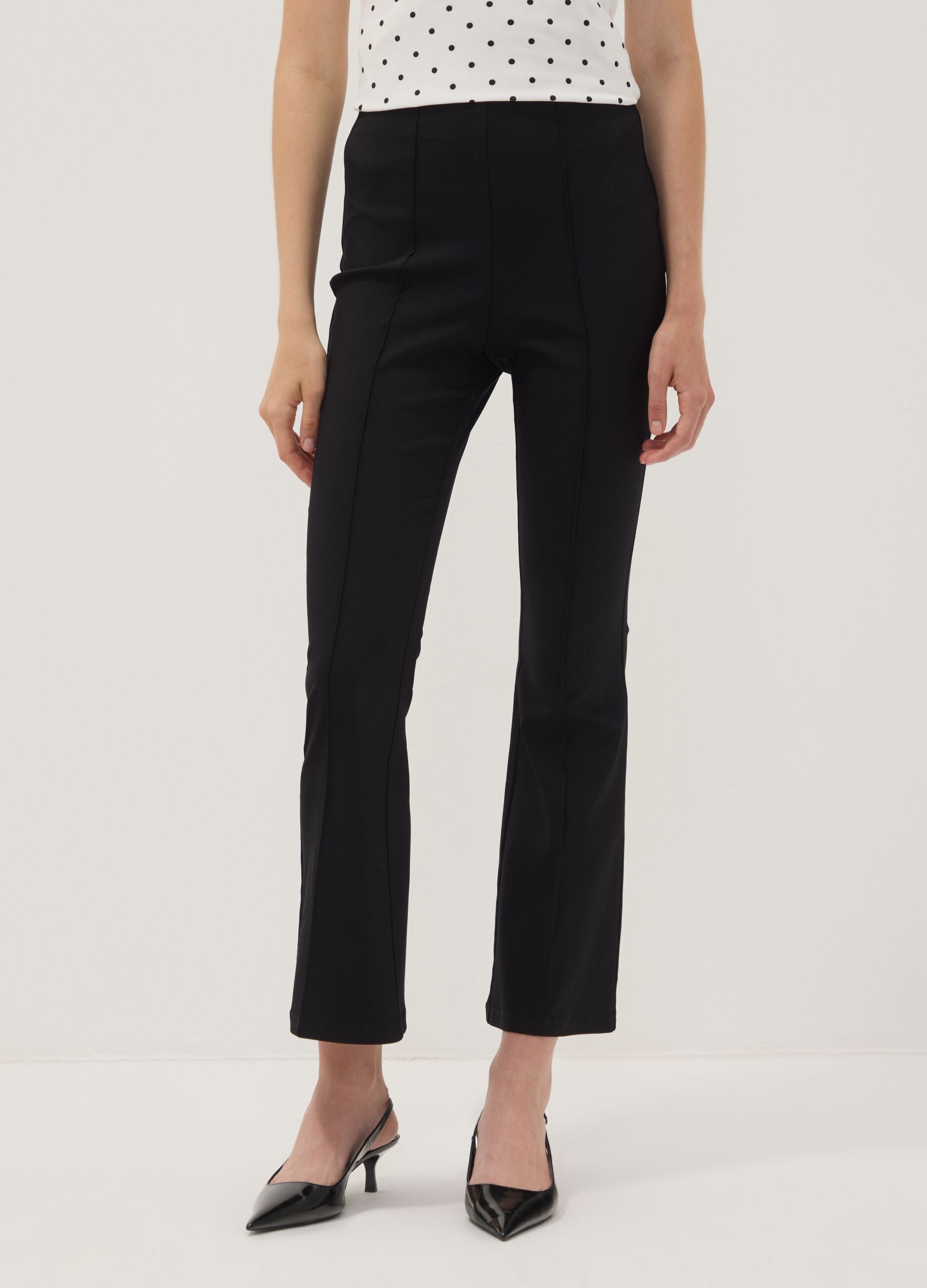 Black flared stretch viscose leggings