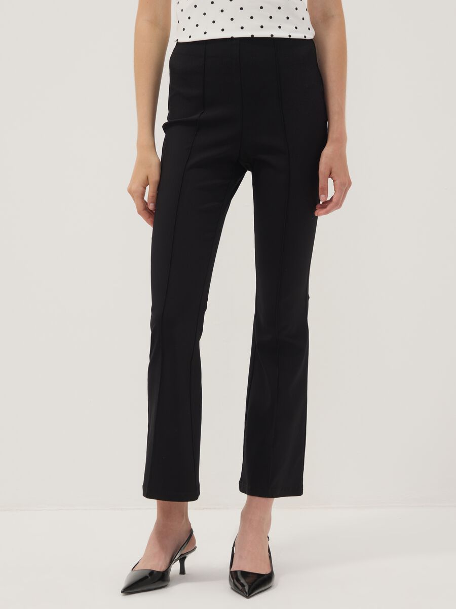 Black flared stretch viscose leggings_1