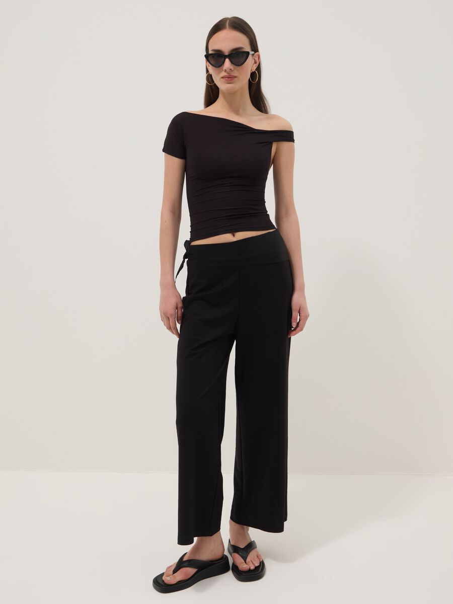 Black stretch viscose T-shirt with wide neckline_1