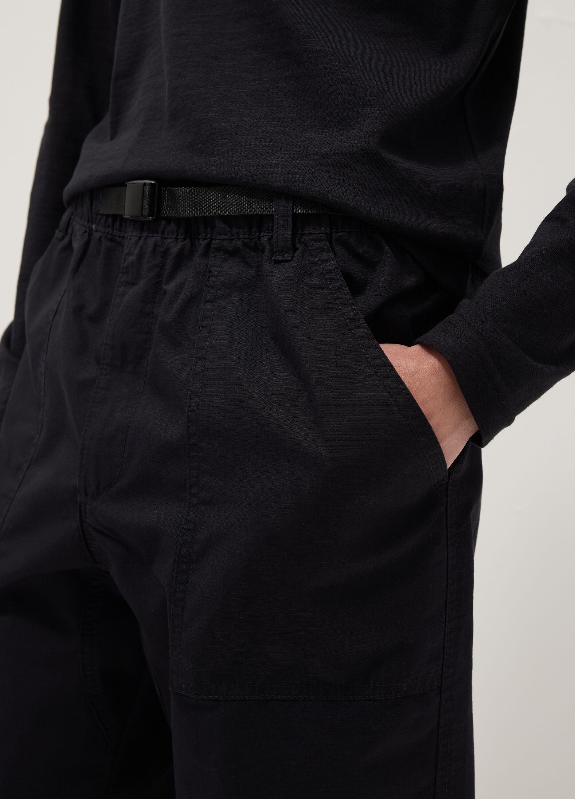 Blue pure cotton baggy-fit shorts with elasticated waistband
