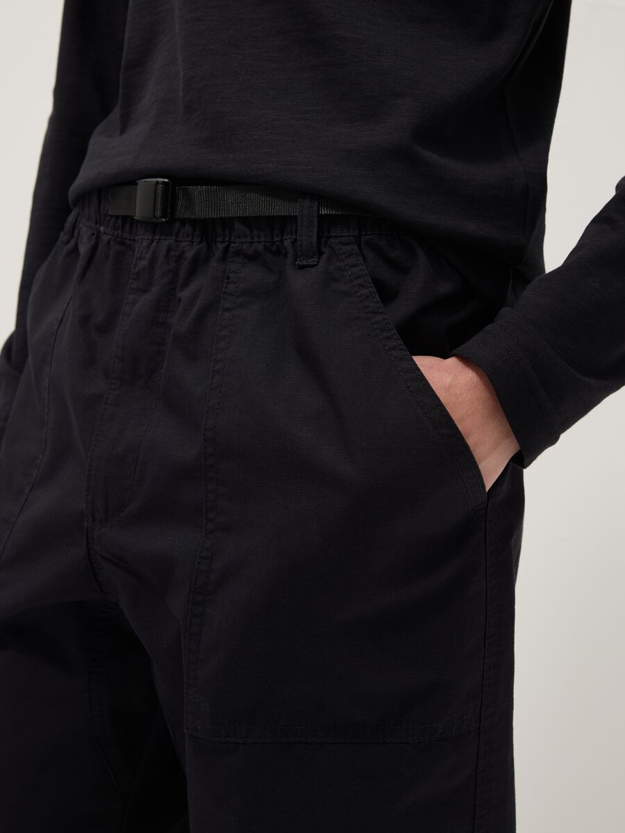 Blue pure cotton baggy-fit shorts with elasticated waistband_3