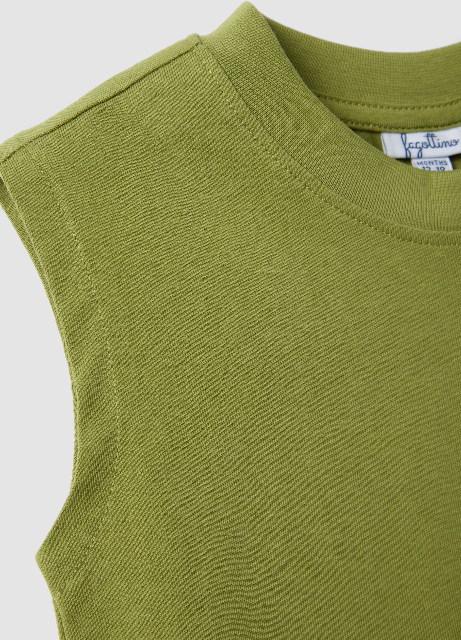 Green pure cotton children's vest regular fit with pocket
