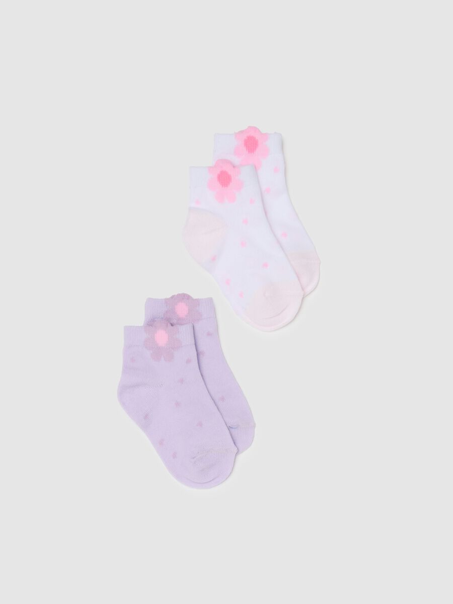 Pack of multicoloured short cotton blend baby socks with flowers_0