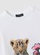 White stretch cotton T-shirt with leopard print for girls_1