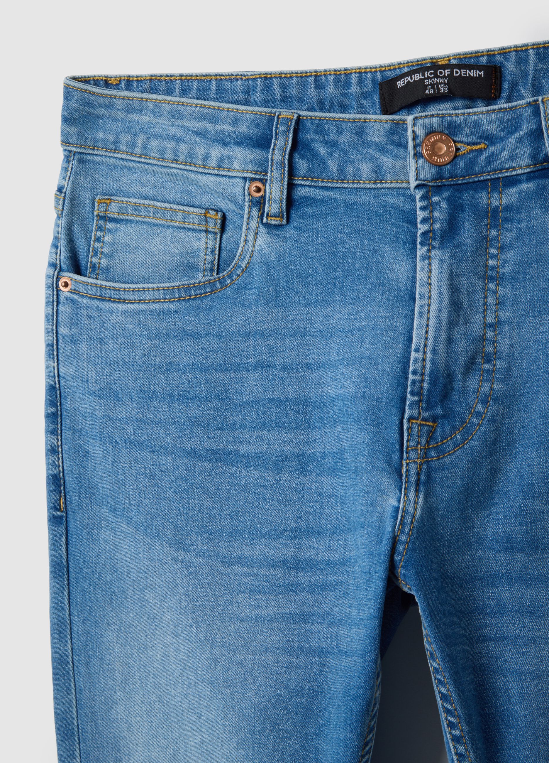 Light Blue Stretch Denim Skinny Fit Jeans