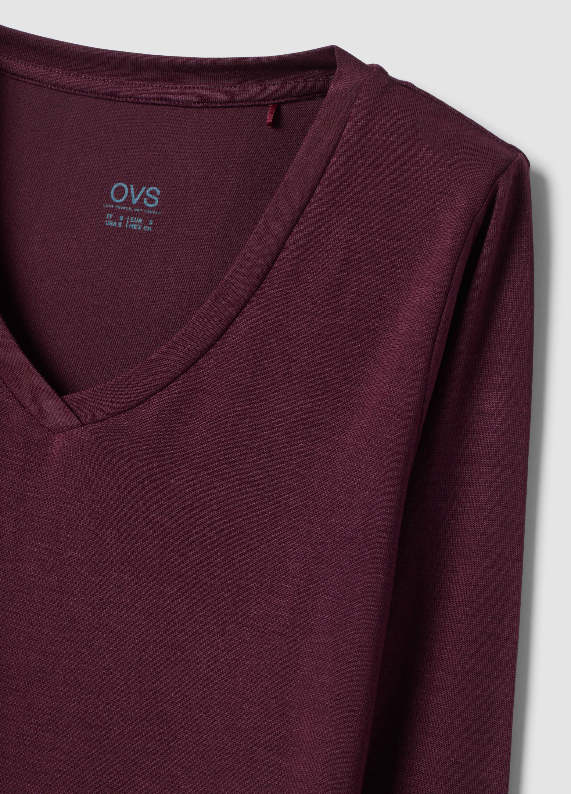Purple stretch modal crew-neck T-shirt, regular fit