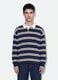 Blue striped pure cotton rugby polo with classic collar_2