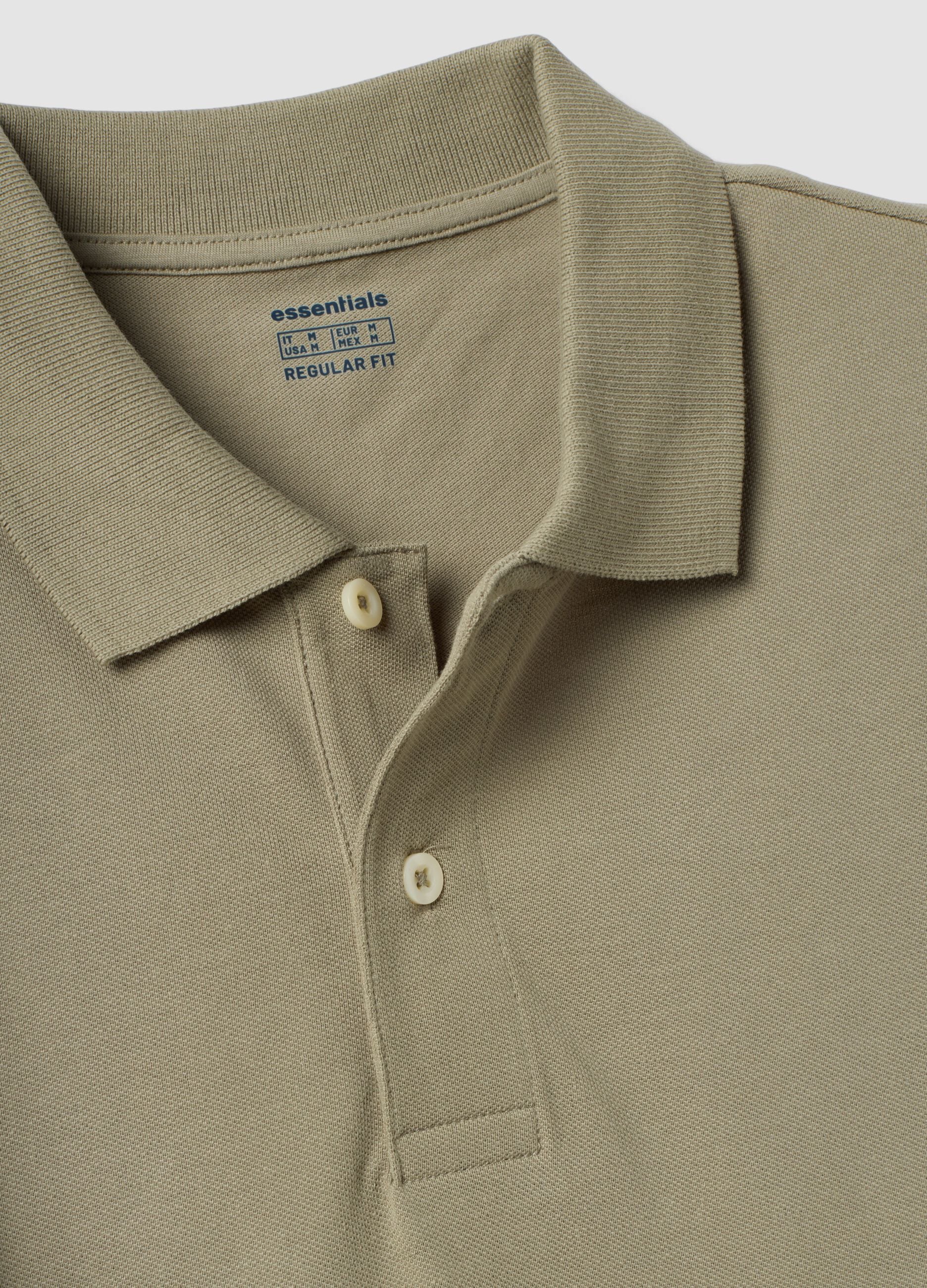 Green pure cotton piqu&eacute; polo shirt with classic collar, regular fit