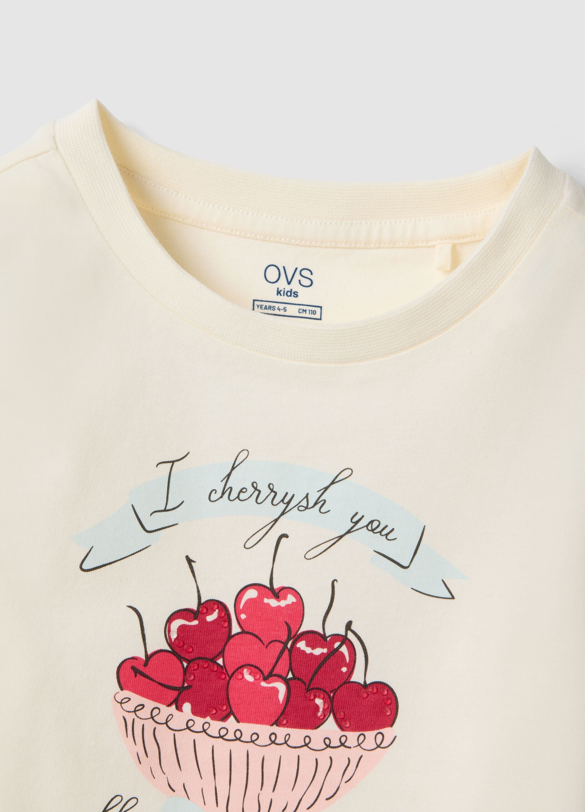 Beige regular fit pure cotton t-shirt with print for girls